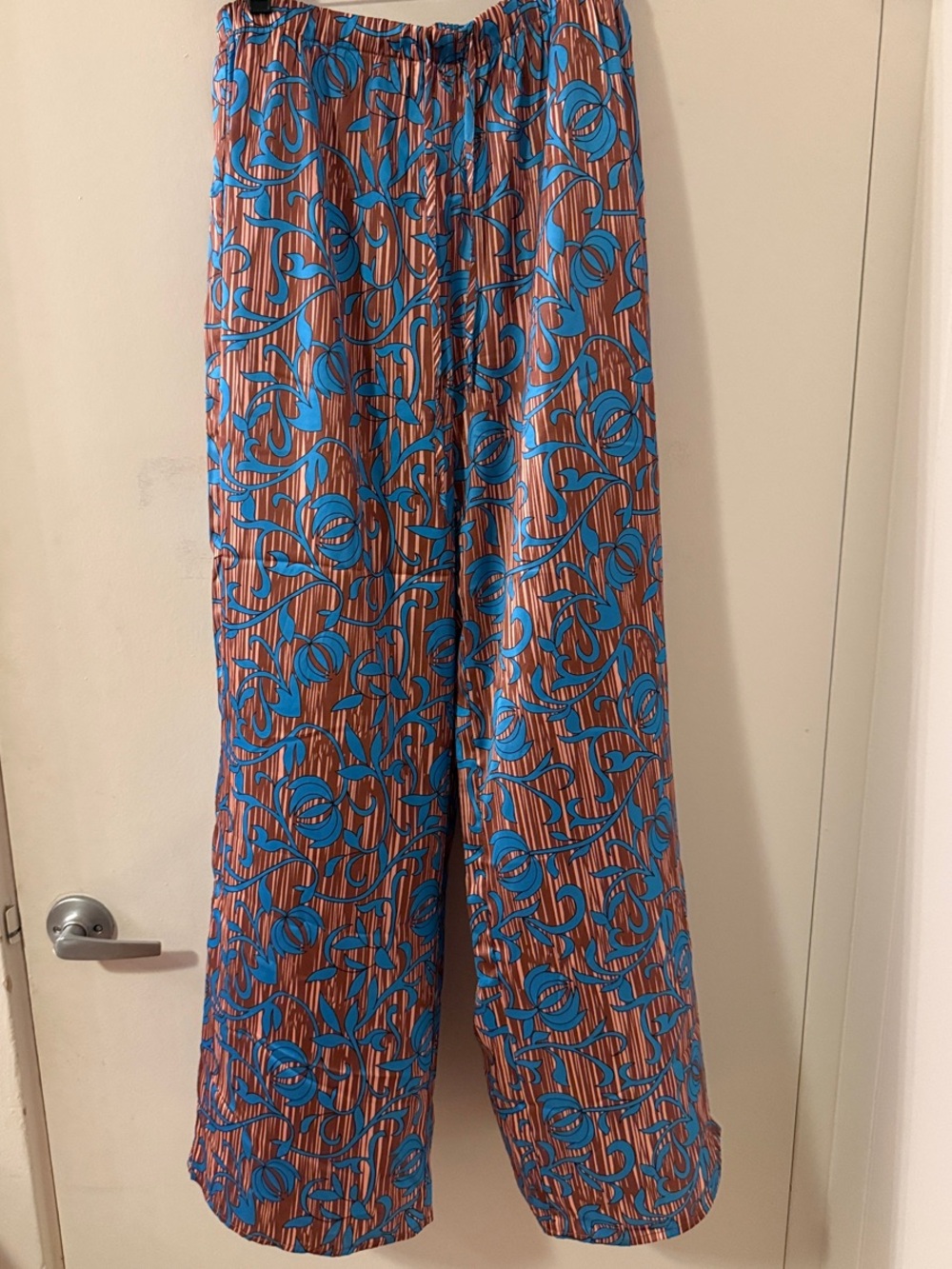 Mahina Blue Leaf Print on Rust Wide Leg Pants